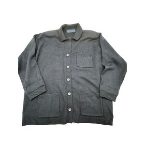 Karen Scott II Navy Blue Wool Blend Collared Button Front Cardigan Sweater 1X